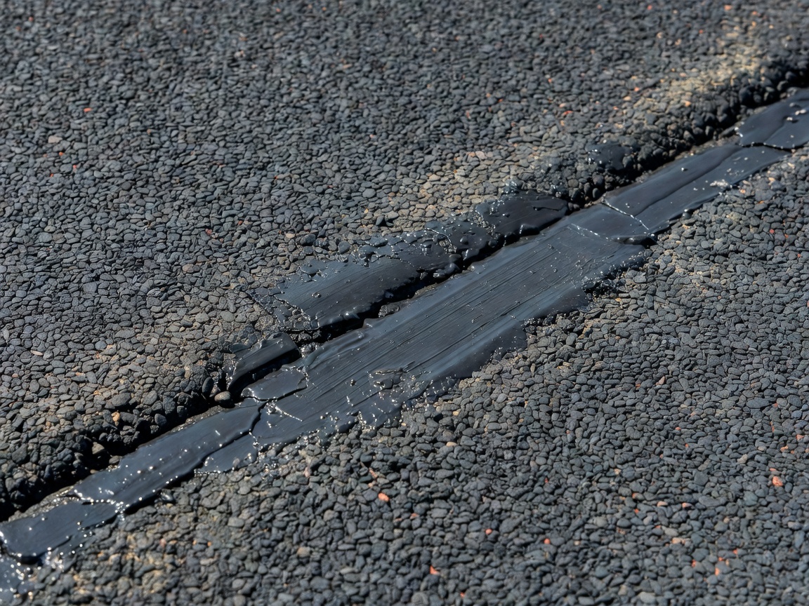 Close up of a repaired seam on a synthetic rubber track surface