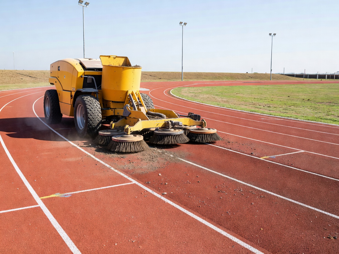 Specialist machinery cleaning an outdoor synthetic running track